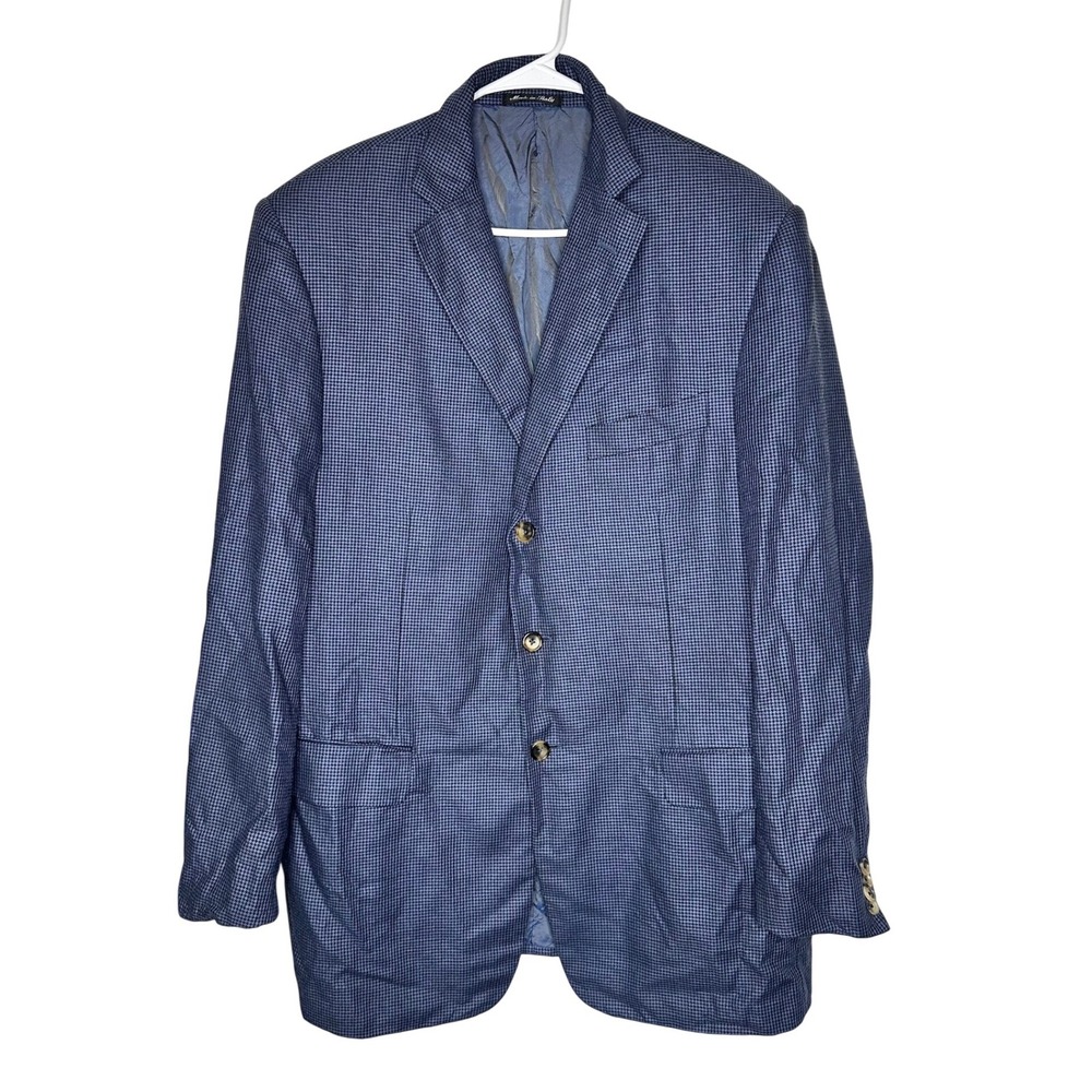 Pal Zileri Italy Men's Silk Wool Houndstooth Sport Coat Blazer Blue EU 56 US 46R